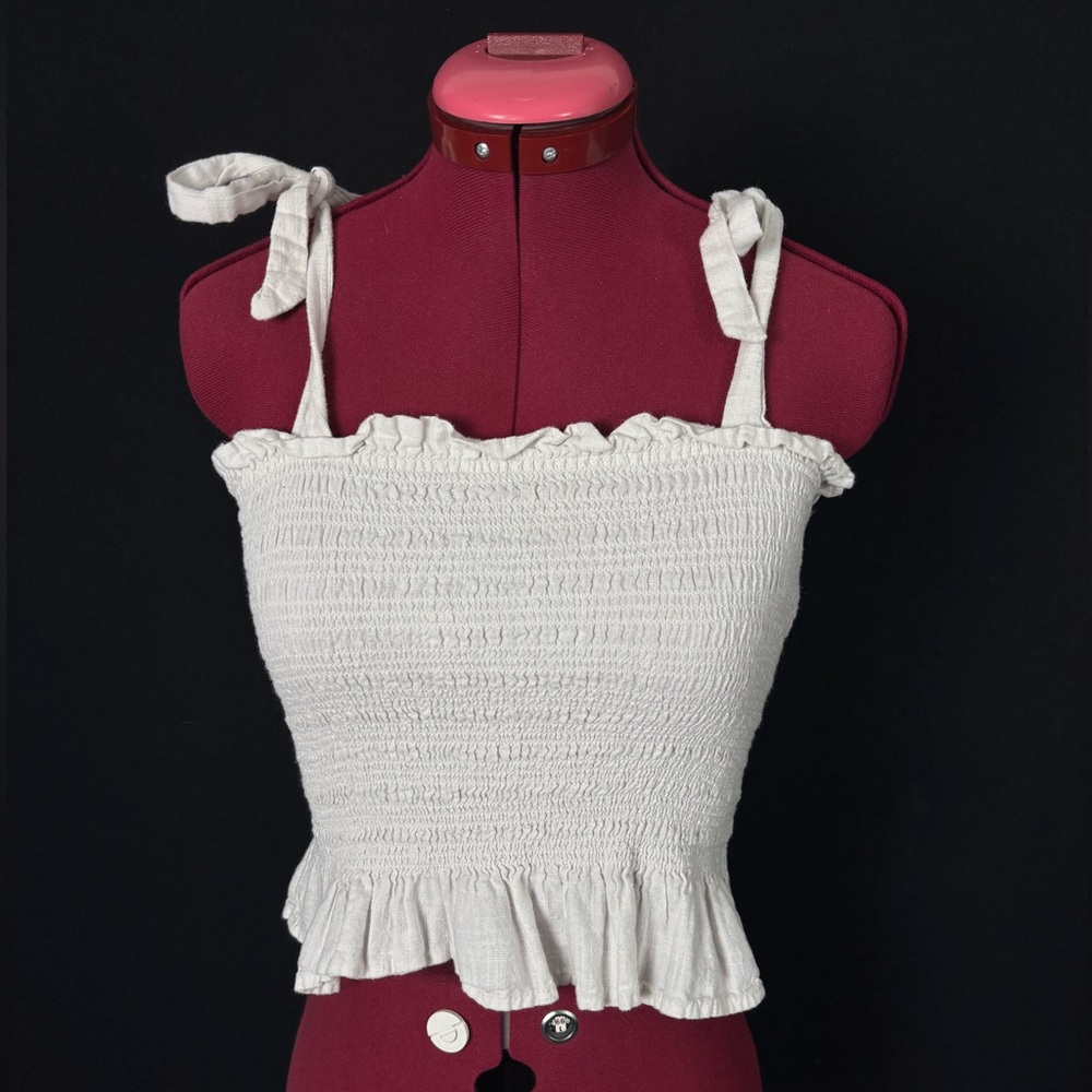 Billabong White Ruffled Tie-Up Tank Top